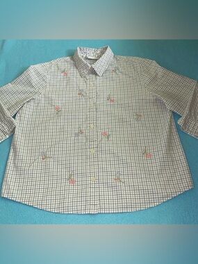 ALFRED DUNNER floral beaded embroidered textured checkered button down size 14